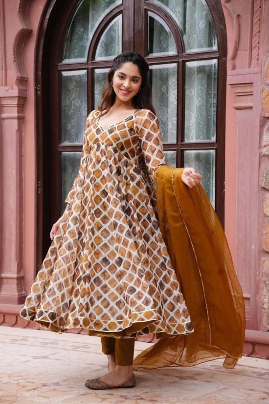 Brown Anarkali Kurta Set