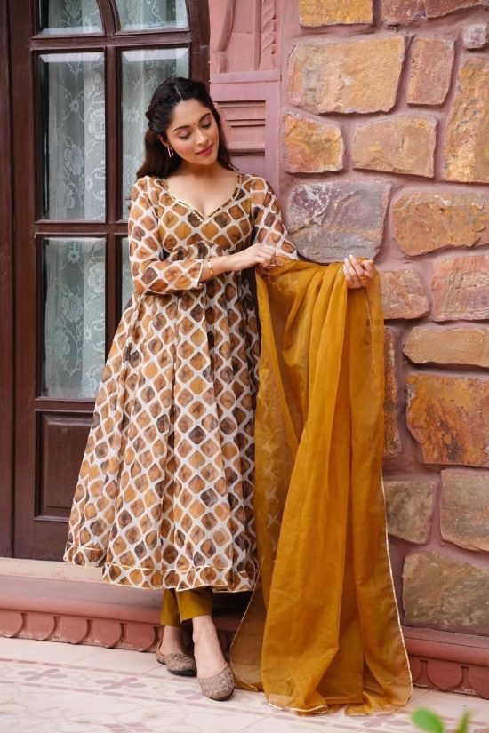 Brown Anarkali Kurta Set