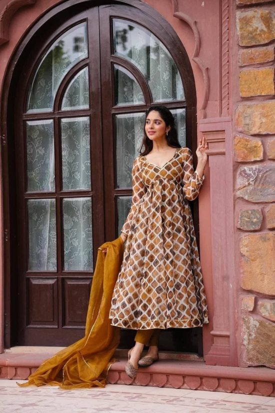 Brown Anarkali Kurta Set