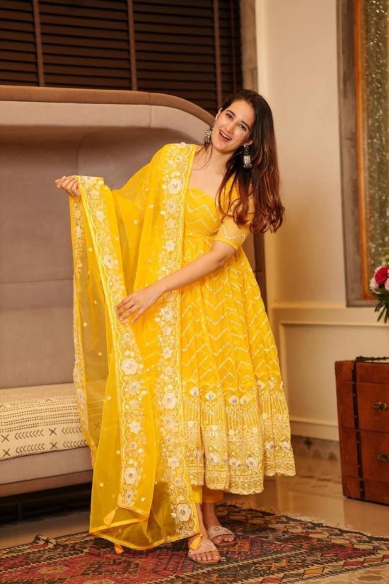 Yellow Embroidered Anarkali Suit