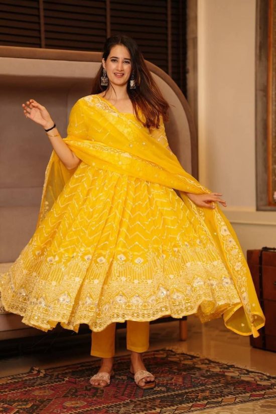 Yellow Embroidered Anarkali Suit