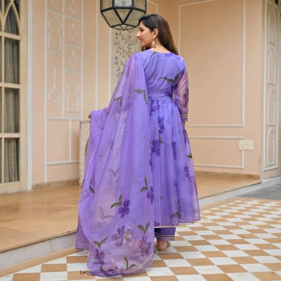 Lavender Floral Anarkali Suit