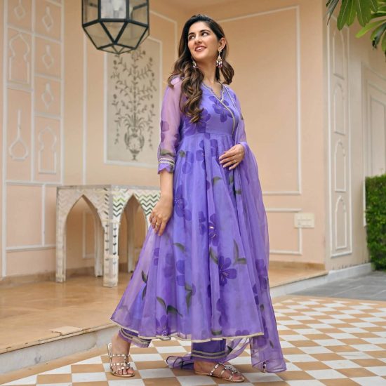 Lavender Floral Anarkali Suit