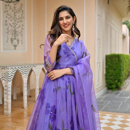 Lavender Floral Anarkali Suit