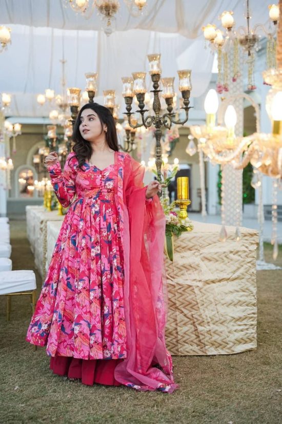 Pink Floral Anarkali Gown