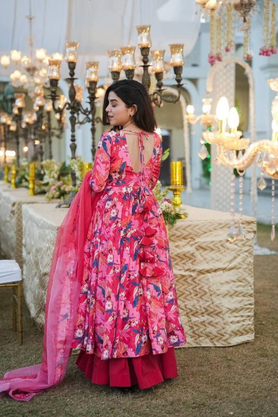 Pink Floral Anarkali Gown