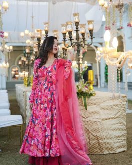 Pink Floral Anarkali Gown