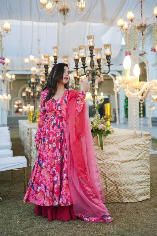 Pink Floral Anarkali Gown