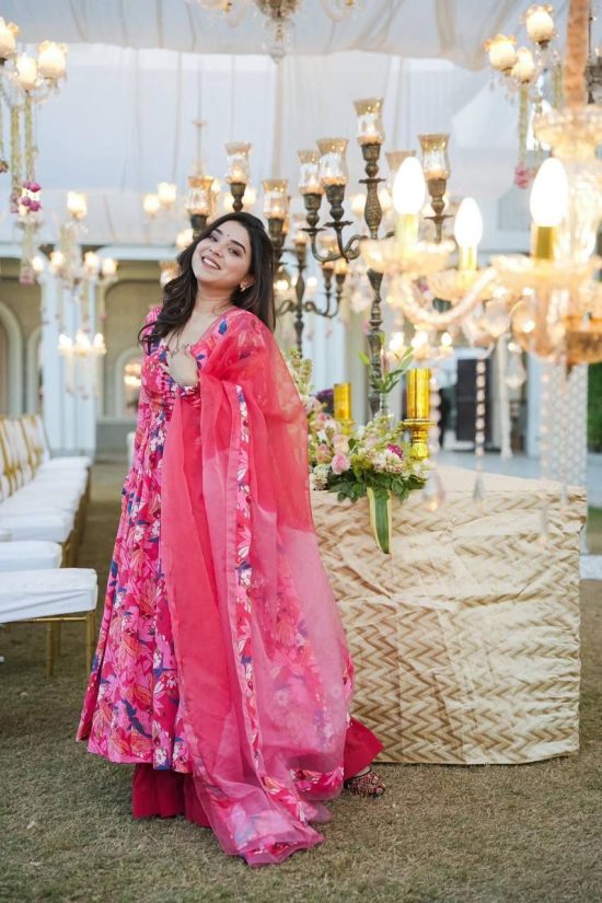 Pink Floral Anarkali Gown