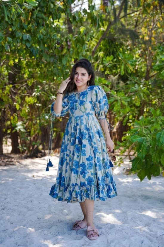 Floral Blue Midi Dress