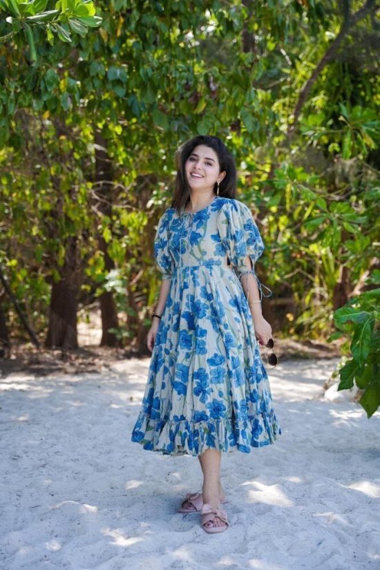 Floral Blue Midi Dress