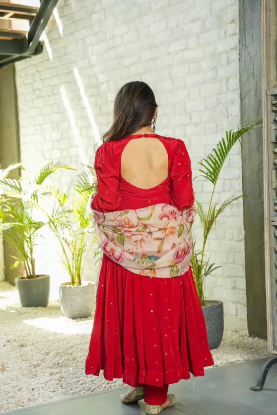 Red Embroidered Anarkali Suit