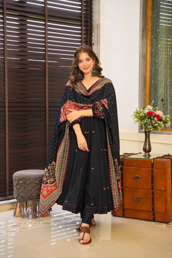 Black Embroidered Anarkali Suit