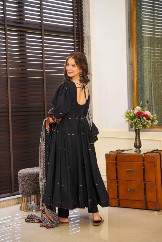 Black Embroidered Anarkali Suit