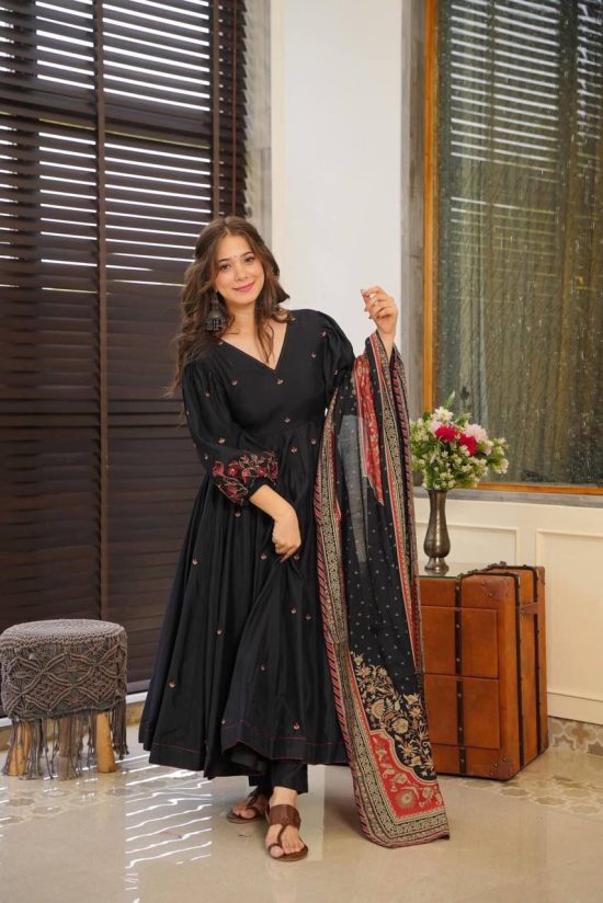 Black Embroidered Anarkali Suit