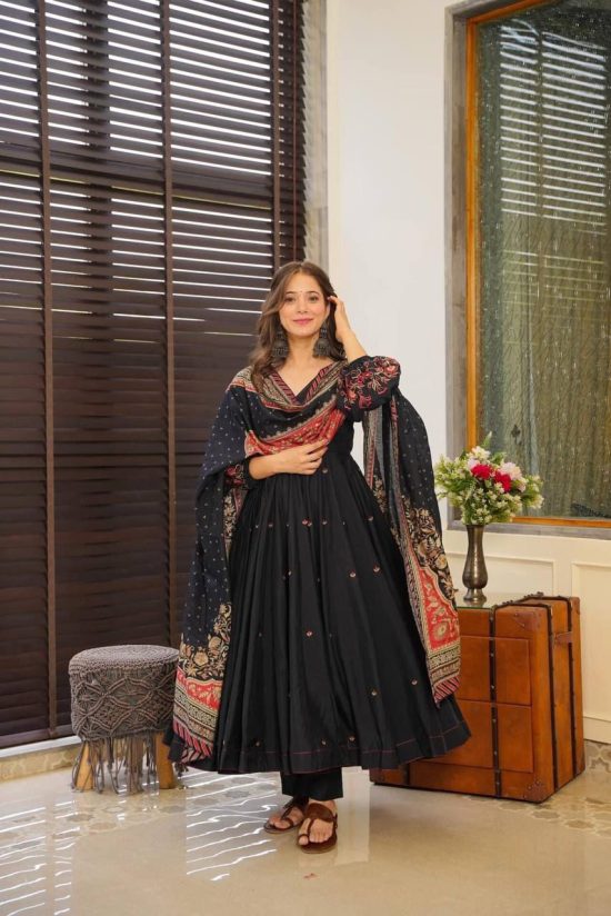 Black Embroidered Anarkali Suit