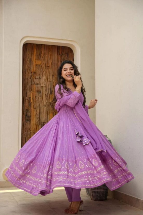 Lavender Embroidered Anarkali Suit