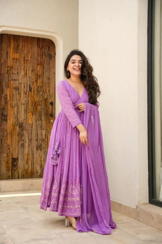 Lavender Embroidered Anarkali Suit