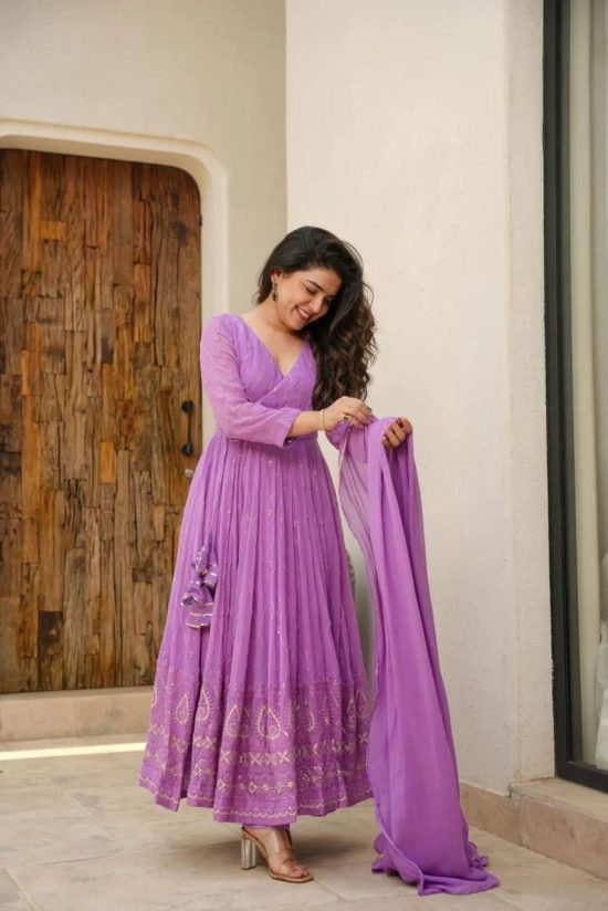 Lavender Embroidered Anarkali Suit