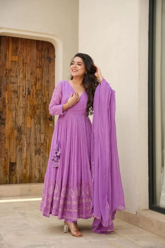 Lavender Embroidered Anarkali Suit