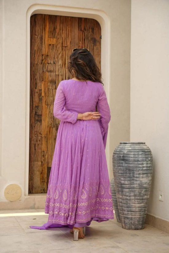 Lavender Embroidered Anarkali Suit