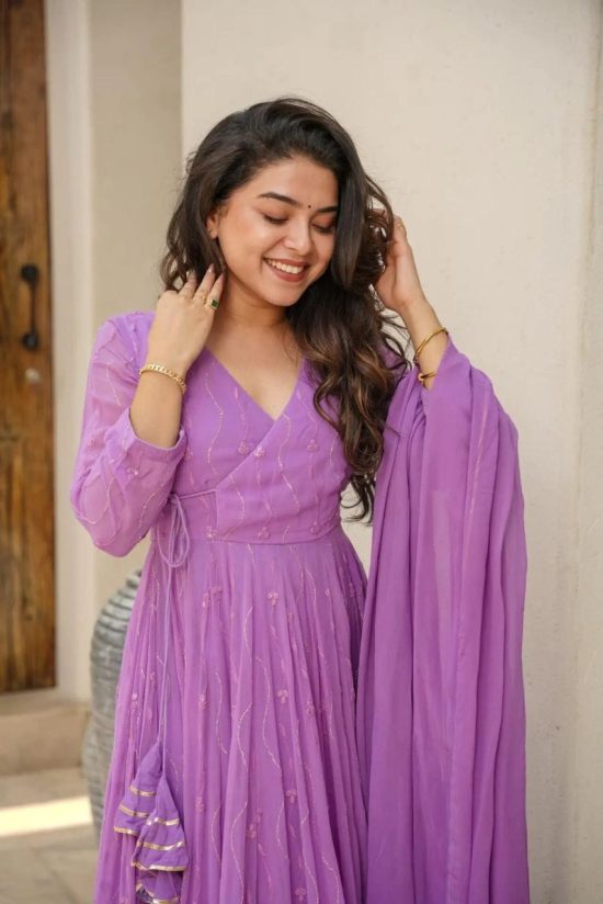 Lavender Embroidered Anarkali Suit