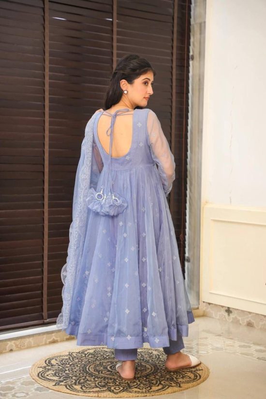 Pastel Blue Embroidered Anarkali Suit