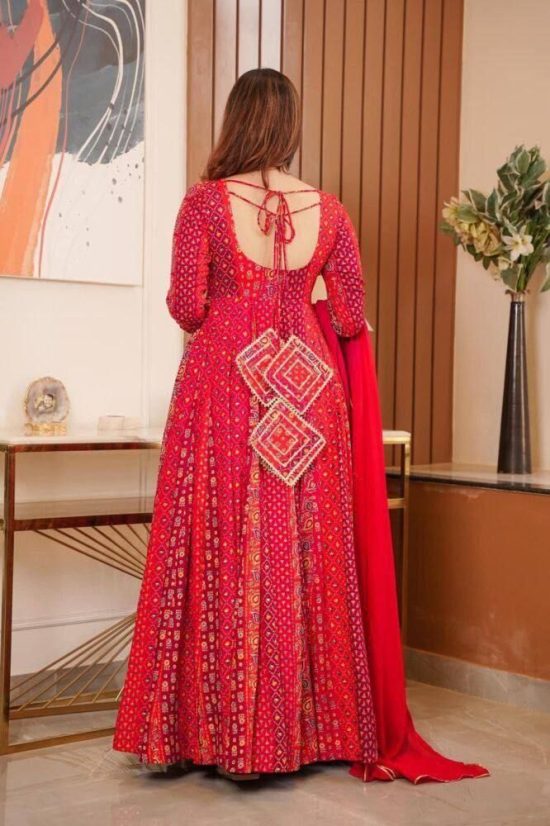 Red Bandhani Printed Suit