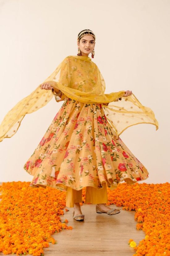 Embroidered Yellow Anarkali Kurta