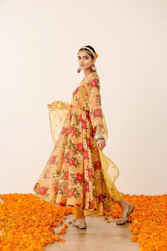 Embroidered Yellow Anarkali Kurta