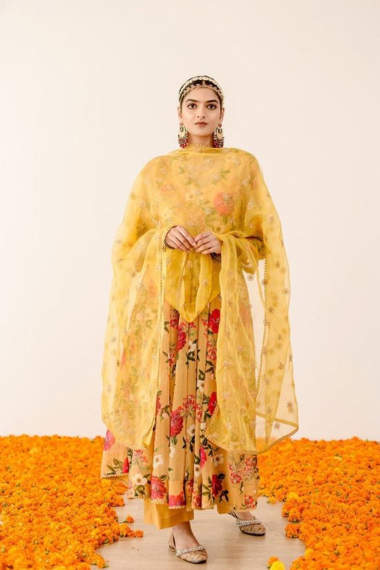 Embroidered Yellow Anarkali Kurta