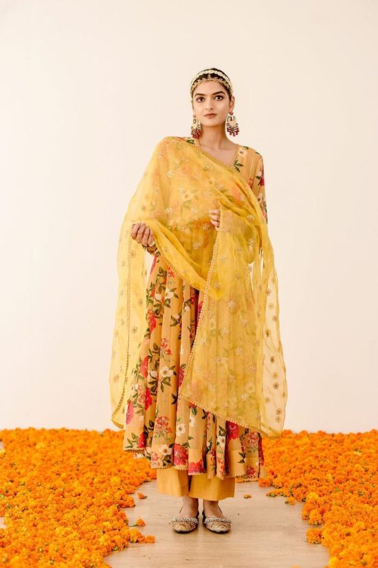 Embroidered Yellow Anarkali Kurta