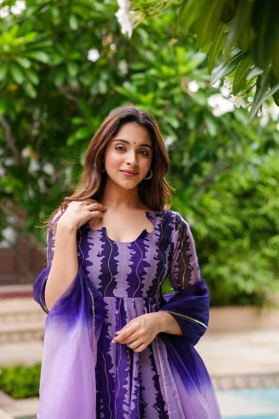 Purple Printed Anarkali Suit