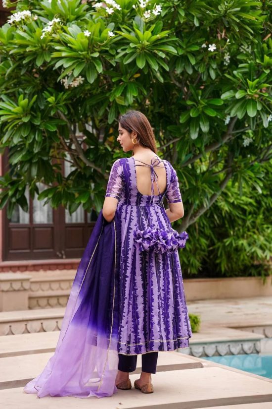 Purple Printed Anarkali Suit