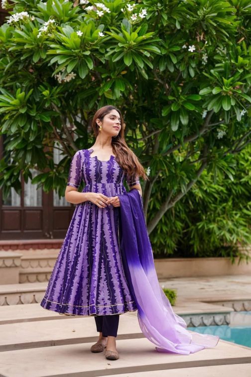 Purple Printed Anarkali Suit