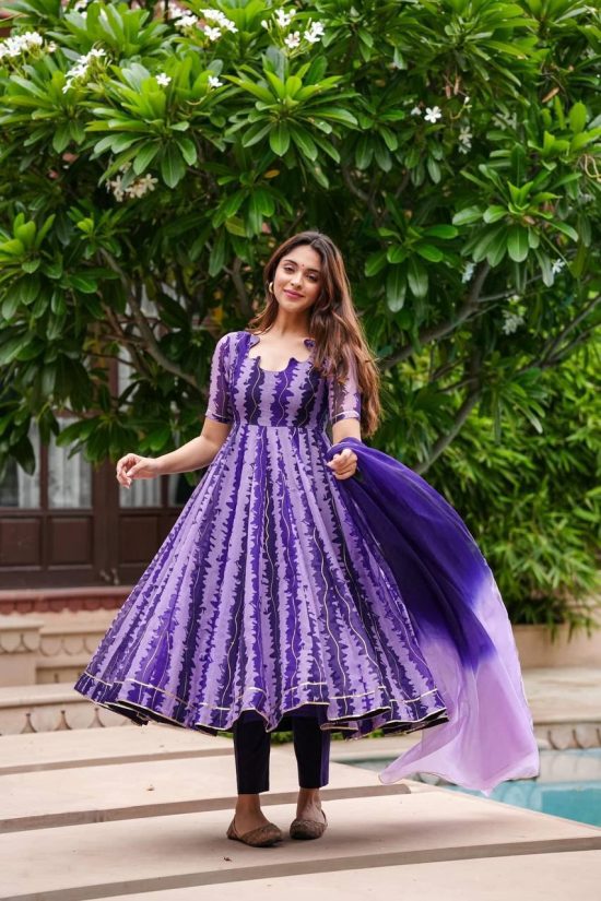 Purple Printed Anarkali Suit