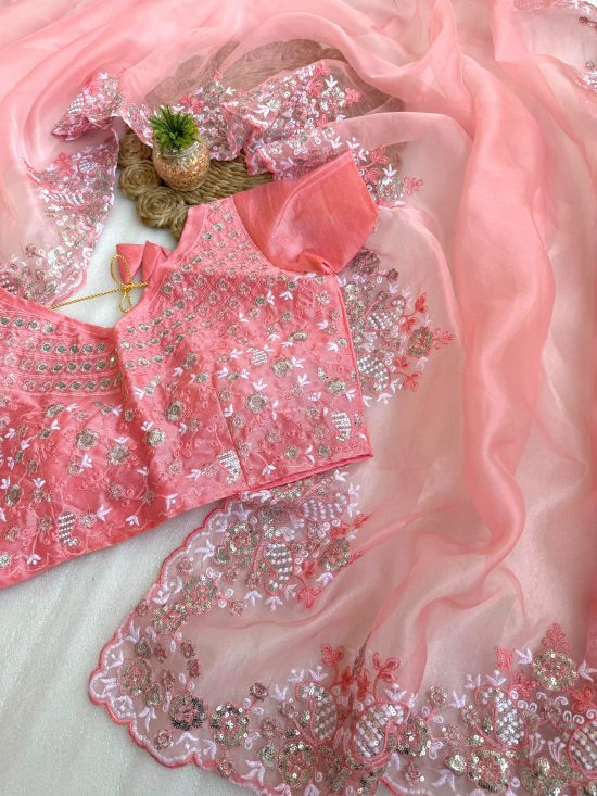 Pink Organza Saree