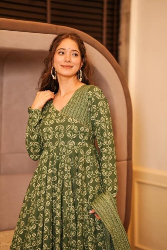 Green Printed Anarkali Suit