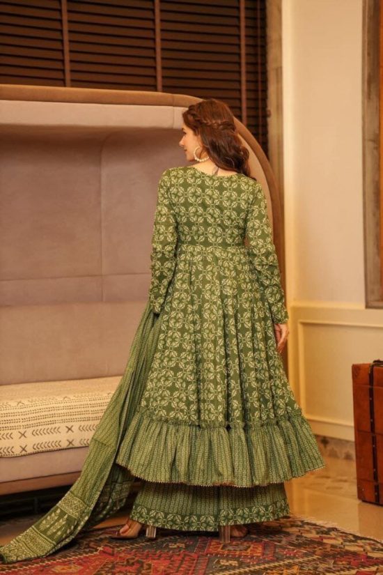 Green Printed Anarkali Suit