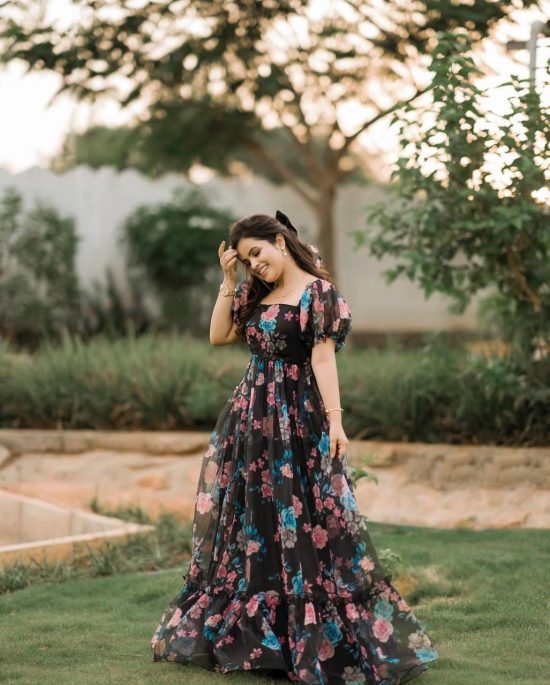 Floral Black Mesh Gown