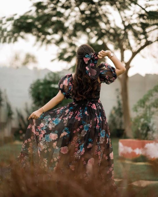 Floral Black Mesh Gown