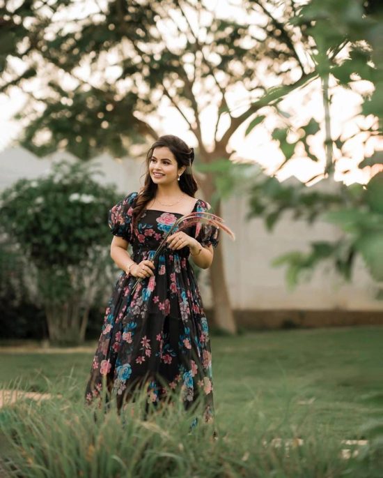 Floral Black Mesh Gown