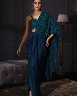 Little Wish - Teal Blue Drape Saree and Blouse ? A Unique and Elegant Shade for Sophisticated Styling