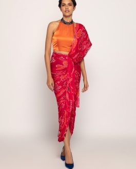 Little Wish - Yellow Halter Style Blouse and Pleated Skirt ? A Modern and Trendy Fusion of Halter Neck and Pleats