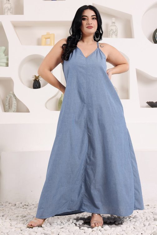 Little Wish - Denim Flared Dress ? Casual Fit & Flare Jean Dress for Women