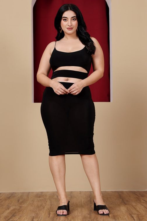Little Wish - Black Solid Front Cutout Dress ? Trendy Cutout Bodycon Evening Dress