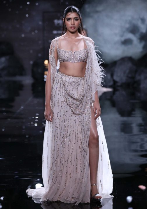 Little Wish - Cynthia Ivory Crystal Embellished Draped Sari Set with Blouse
