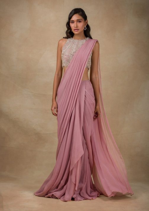 Little Wish - Onion Pink Drape Saree and Blouse ? A Muted Yet Graceful Saree for Timeless Styling