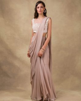 Little Wish - Pink Embroidered Drape Saree and Blouse ? A Classic and Elegant Look with Intricate Embroidery
