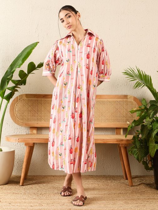 Little Wish - Front Pleated Cotton Midi Dress ? Classic & Breezy